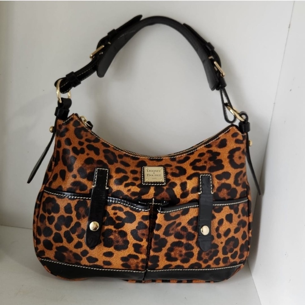 Rare Dooney And Bourke Leopard Safari Leather Shoulder Bag